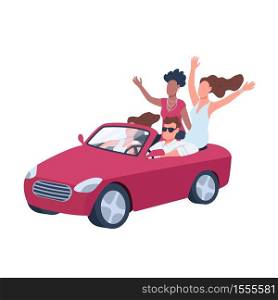 Attractive man in car surrounded by girls flat color vector faceless character. Young people hanging out. Guy in red cabriolet isolated cartoon illustration for web graphic design and animation. Attractive man in car surrounded by girls flat color vector faceless character