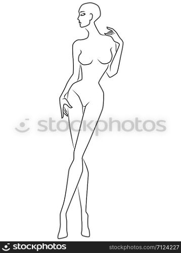 Attractive woman with slim waist and big hips isolated on the white background, hand drawing outline