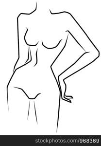 Attractive woman with slim waist and big hips isolated on the white background, hand drawing outline