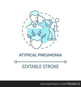 Atypical pneumonia blue concept icon. Pulmonary inflammation type abstract idea thin line illustration. Fatigue and cough. Walking pneumonia. Vector isolated outline color drawing. Editable stroke. Atypical pneumonia blue concept icon