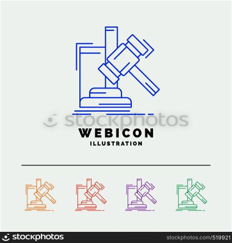 Auction, gavel, hammer, judgement, law 5 Color Line Web Icon Template isolated on white. Vector illustration. Vector EPS10 Abstract Template background