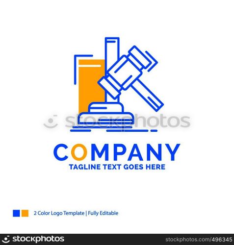 Auction, gavel, hammer, judgement, law Blue Yellow Business Logo template. Creative Design Template Place for Tagline.