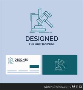 Auction, gavel, hammer, judgement, law Business Logo Line Icon Symbol for your business. Turquoise Business Cards with Brand logo template. Vector EPS10 Abstract Template background