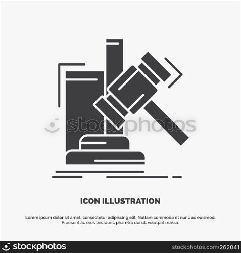 Auction, gavel, hammer, judgement, law Icon. glyph vector gray symbol for UI and UX, website or mobile application