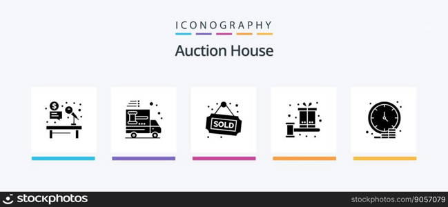 Auction Glyph 5 Icon Pack Including present. box. car. balance. property. Creative Icons Design