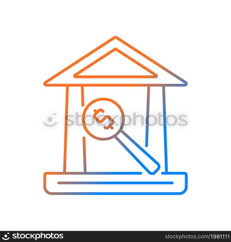 Auction house gradient linear vector icon. Company selling property and antiques. Buying, selling. Commercial company. Thin line color symbol. Modern style pictogram. Vector isolated outline drawing. Auction house gradient linear vector icon