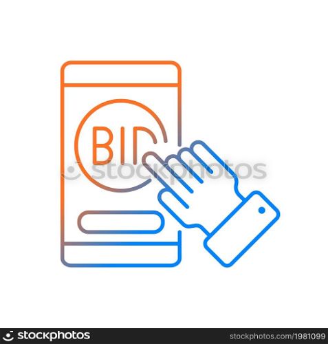 Auction mobile app gradient linear vector icon. Smartphone software. Bidding competition application. E commerce. Thin line color symbol. Modern style pictogram. Vector isolated outline drawing. Auction mobile app gradient linear vector icon