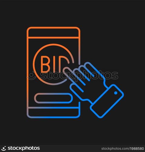 Auction mobile app gradient vector icon for dark theme. Smartphone software. Bidding application. E commerce. Thin line color symbol. Modern style pictogram. Vector isolated outline drawing. Auction mobile app gradient vector icon for dark theme
