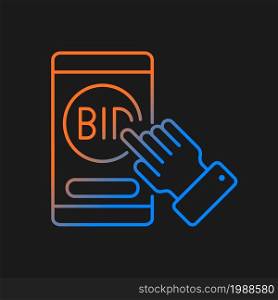Auction mobile app gradient vector icon for dark theme. Smartphone software. Bidding application. E commerce. Thin line color symbol. Modern style pictogram. Vector isolated outline drawing. Auction mobile app gradient vector icon for dark theme