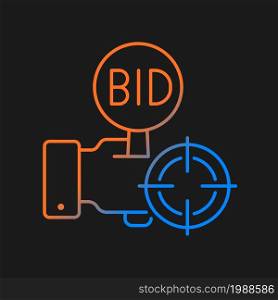 Auction sniping gradient vector icon for dark theme. Bidding competition online. Sniping software. Overbid rivals. Thin line color symbol. Modern style pictogram. Vector isolated outline drawing. Auction sniping gradient vector icon for dark theme