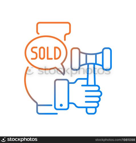 Auctioneer gradient linear vector icon. Person who conducts auction process. Approving bids. Announce winner. Thin line color symbol. Modern style pictogram. Vector isolated outline drawing. Auctioneer gradient linear vector icon