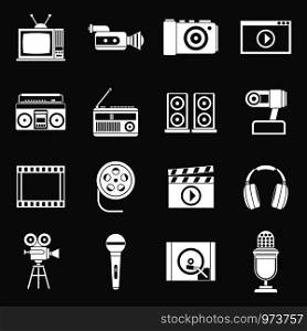 Audio and video icons set vector white isolated on grey background . Audio and video icons set grey vector