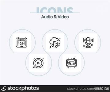 Audio And Video Line Icon Pack 5 Icon Design. movie. video. mic. format. file