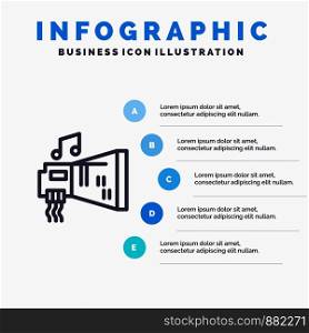 Audio, Blaster, Device, Hardware, Music Line icon with 5 steps presentation infographics Background