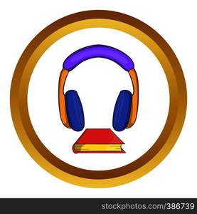 Audio book vector icon in golden circle, cartoon style isolated on white background. Audio book vector icon