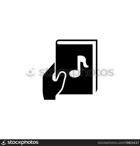 Audio Book with Hand. Flat Vector Icon. Simple black symbol on white background. Audio Book with Hand Flat Vector Icon