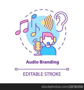 Audio branding concept icon. Sounds and music associated with company. Identity creation. Sonic branding abstract idea thin line illustration. Vector isolated outline color drawing. Editable stroke. Audio branding concept icon