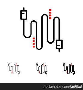 Audio, Cable, Cables, Communication Bold and thin black line icon set