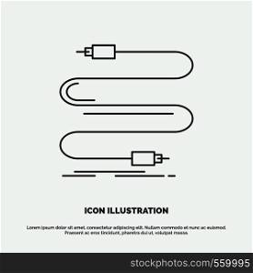 audio, cable, cord, sound, wire Icon. Line vector gray symbol for UI and UX, website or mobile application. Vector EPS10 Abstract Template background