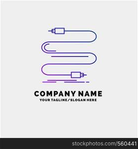 audio, cable, cord, sound, wire Purple Business Logo Template. Place for Tagline. Vector EPS10 Abstract Template background