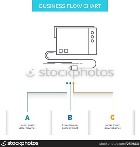 audio, card, external, interface, sound Business Flow Chart Design with 3 Steps. Line Icon For Presentation Background Template Place for text