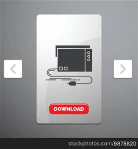 audio, card, external, interface, sound Glyph Icon in Carousal Pagination Slider Design   Red Download Button. Vector EPS10 Abstract Template background