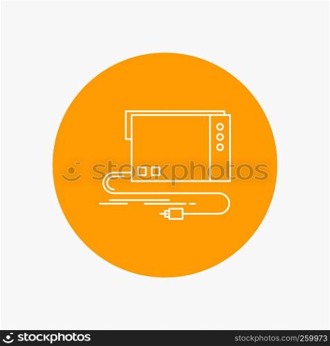 audio, card, external, interface, sound White Line Icon in Circle background. vector icon illustration