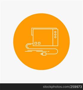 audio, card, external, interface, sound White Line Icon in Circle background. vector icon illustration