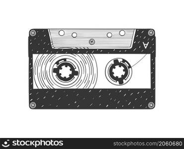 Audio cassette. Compact Cassette image. Hand drawn audio cassette. Sketch style. Vector image