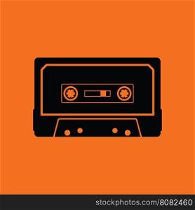 Audio cassette icon. Orange background with black. Vector illustration.