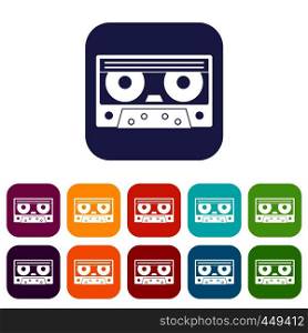 Audio cassette tape icons set vector illustration in flat style In colors red, blue, green and other. Audio cassette tape icons set flat