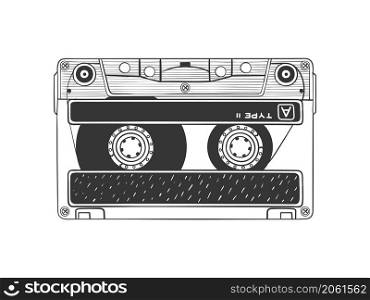 Audio cassette. Textured Compact Cassette. Hand drawn audio cassette. Sketch style. Vector illustration