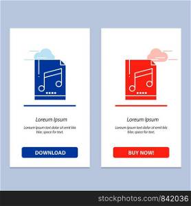 Audio, Computer, File, Mp3, Sample Blue and Red Download and Buy Now web Widget Card Template