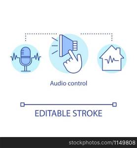 Audio control concept icon. Voice command management. Speech recognition technology. Smart house. Home automation idea thin line illustration. Vector isolated outline drawing. Editable stroke