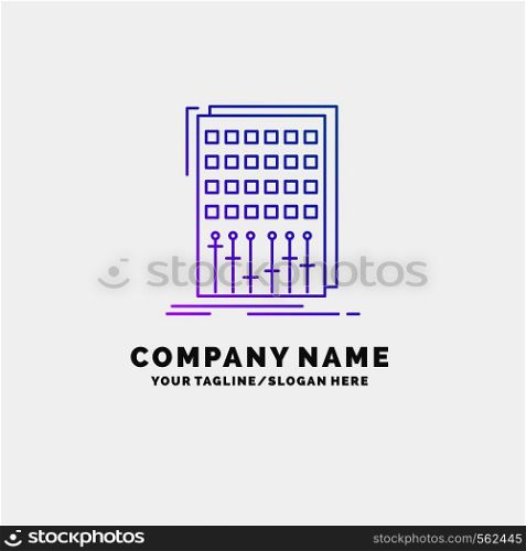 Audio, control, mix, mixer, studio Purple Business Logo Template. Place for Tagline. Vector EPS10 Abstract Template background