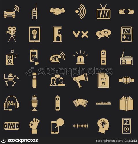 Audio equipment icons set. Simple style of 36 audio equipment vector icons for web for any design. Audio equipment icons set, simple style