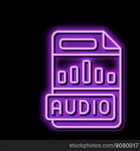 audio file format document neon light sign vector. audio file format document illustration. audio file format document neon glow icon illustration