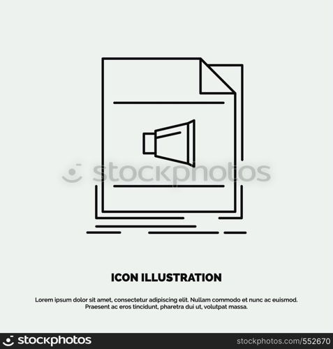 Audio, file, format, music, sound Icon. Line vector gray symbol for UI and UX, website or mobile application. Vector EPS10 Abstract Template background