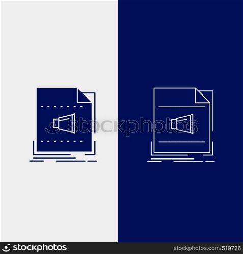 Audio, file, format, music, sound Line and Glyph web Button in Blue color Vertical Banner for UI and UX, website or mobile application. Vector EPS10 Abstract Template background