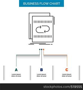 Audio, file, loop, mix, sound Business Flow Chart Design with 3 Steps. Line Icon For Presentation Background Template Place for text. Vector EPS10 Abstract Template background