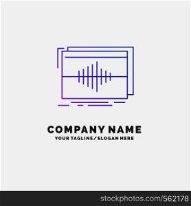Audio, frequency, hertz, sequence, wave Purple Business Logo Template. Place for Tagline. Vector EPS10 Abstract Template background