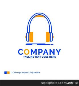 Audio, headphone, headphones, monitor, studio Blue Yellow Business Logo template. Creative Design Template Place for Tagline.