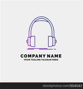 Audio, headphone, headphones, monitor, studio Purple Business Logo Template. Place for Tagline. Vector EPS10 Abstract Template background