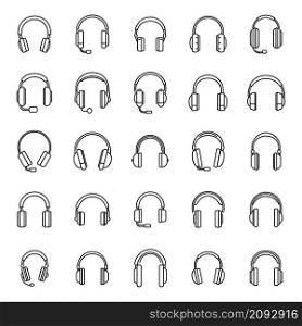 Audio headset icons set outline vector. Call accessory. Cord headset. Audio headset icons set outline vector. Call accessory