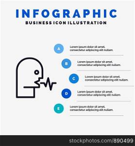 Audio, Human, Person, Speech, Talk Line icon with 5 steps presentation infographics Background