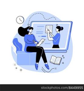 Audio lecture isolated cartoon vector illustrations. Girl in headphones listening to lecture and making notes, diversity of education methods, online degree, distance learning vector cartoon.. Audio lecture isolated cartoon vector illustrations.