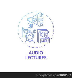 Audio lectures concept icon. Online teaching digital resources. Giving new information to students with audio recording idea thin line illustration. Vector isolated outline RGB color drawing. Audio lectures concept icon