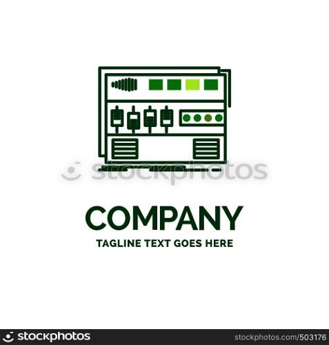Audio, mastering, module, rackmount, sound Flat Business Logo template. Creative Green Brand Name Design.