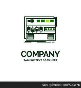 Audio, mastering, module, rackmount, sound Flat Business Logo template. Creative Green Brand Name Design.