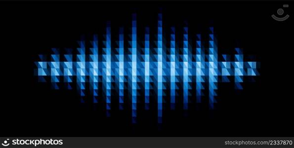 Audio or music blue shiny sound waveform with triangular light filter with colorful triangles for party poster or medical equipment cover